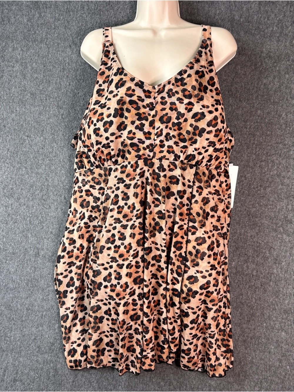 BloomChic Swimdress Womens 28 Brown Leopard Layered Mesh Skirt Plus Swimsuit